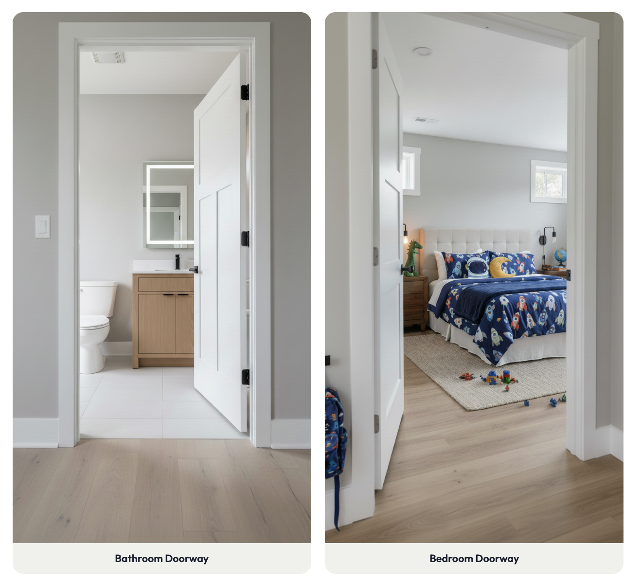 Finished basement bathroom and bedroom doorways
