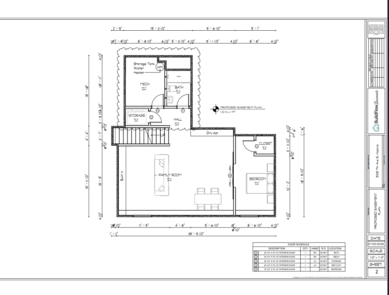 Custom basement floor plan with dimensions