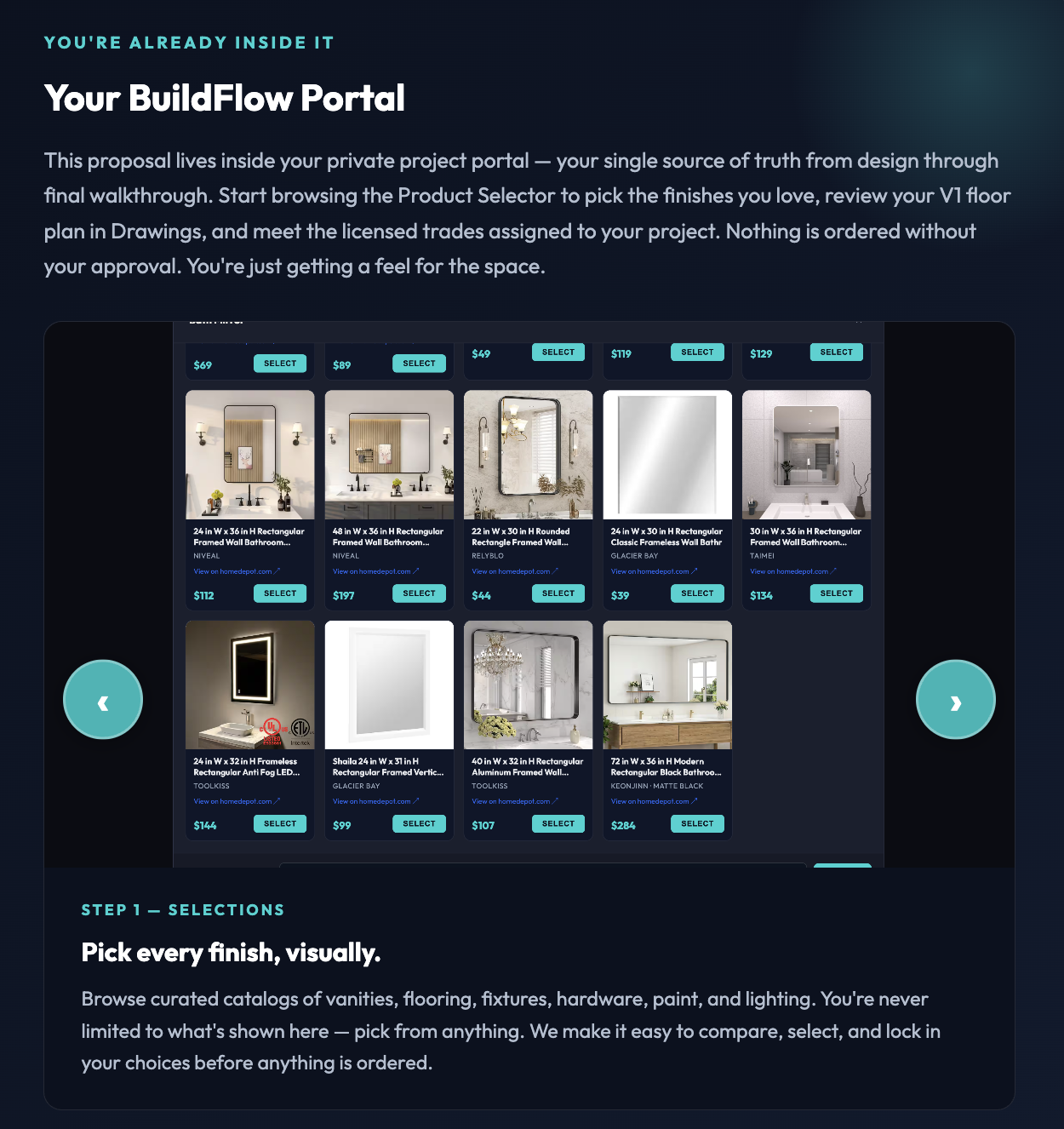 BuildFlow product selector for finishes and materials