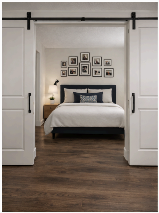 Basement bedroom rendering through doorway