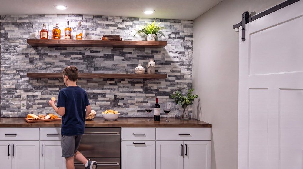 A rendered basement wet bar