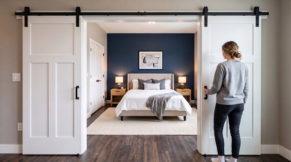 A rendered basement bedroom