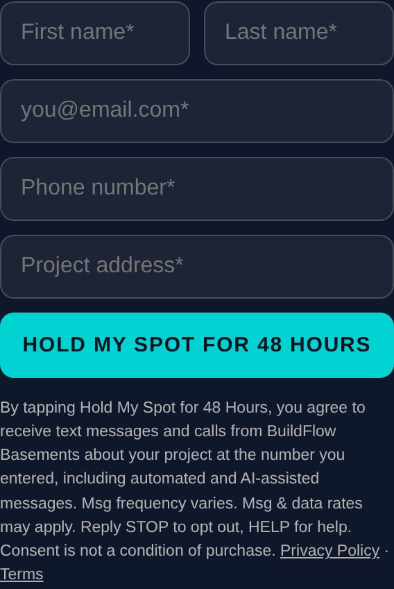 Hold my spot form with the consent notice beneath the button